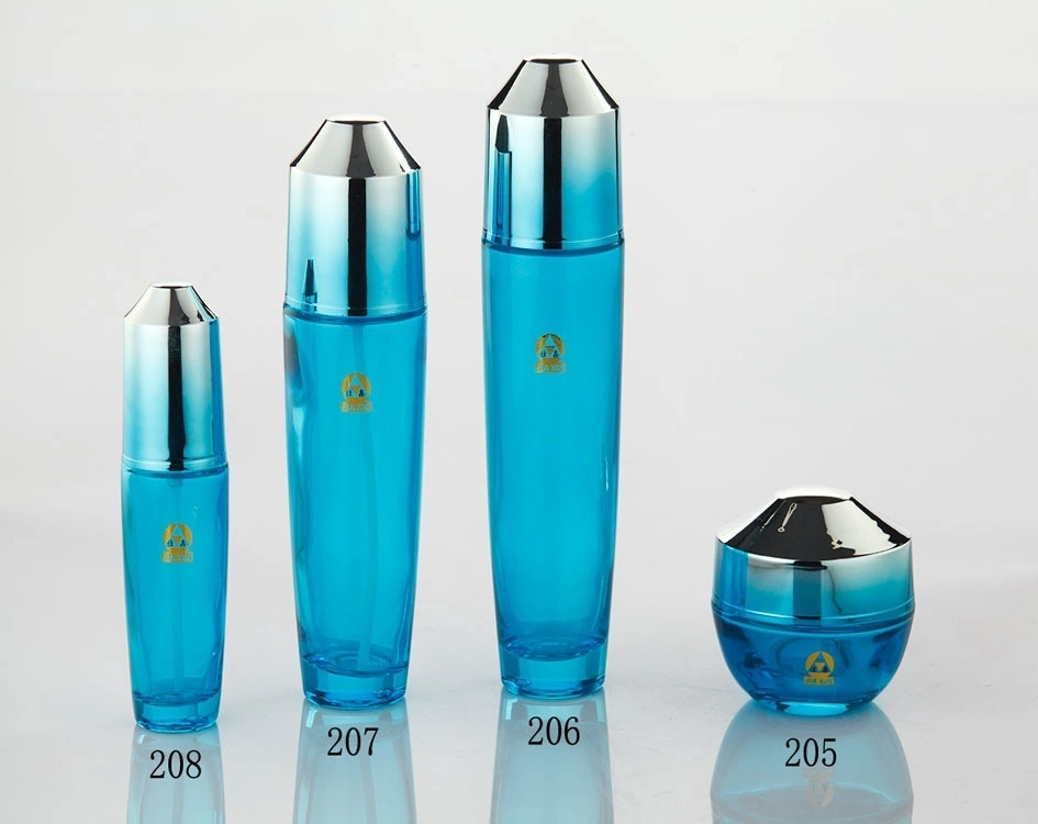 Blue Glass Skincare Bottle Set with Silver - Toned Caps (Models 205, 206, 207, 208) - Full Specifications 1