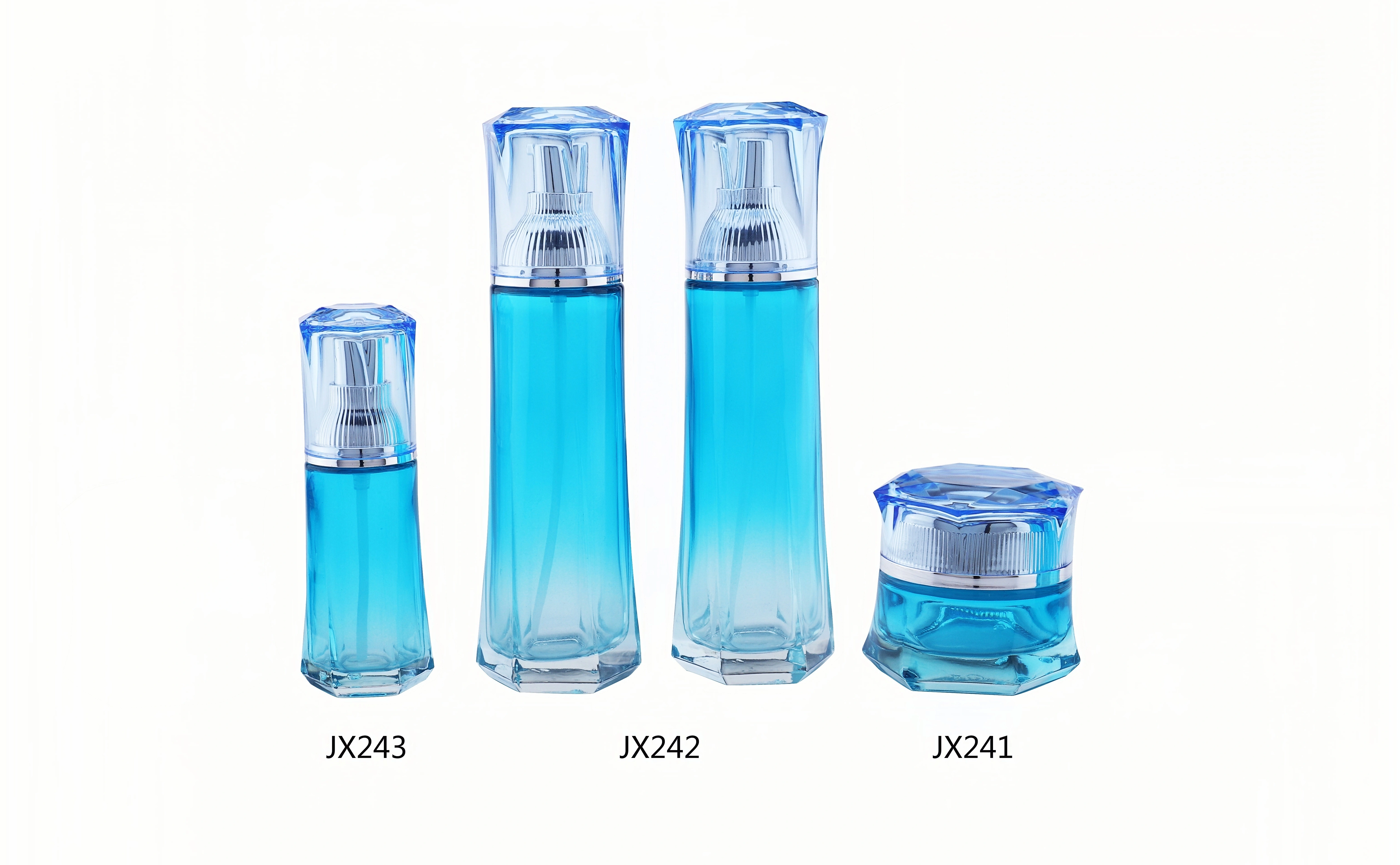 Blue - Gradient Glass Skincare Bottle Set (Models JX241, JX242, JX243) - Full Specifications 1