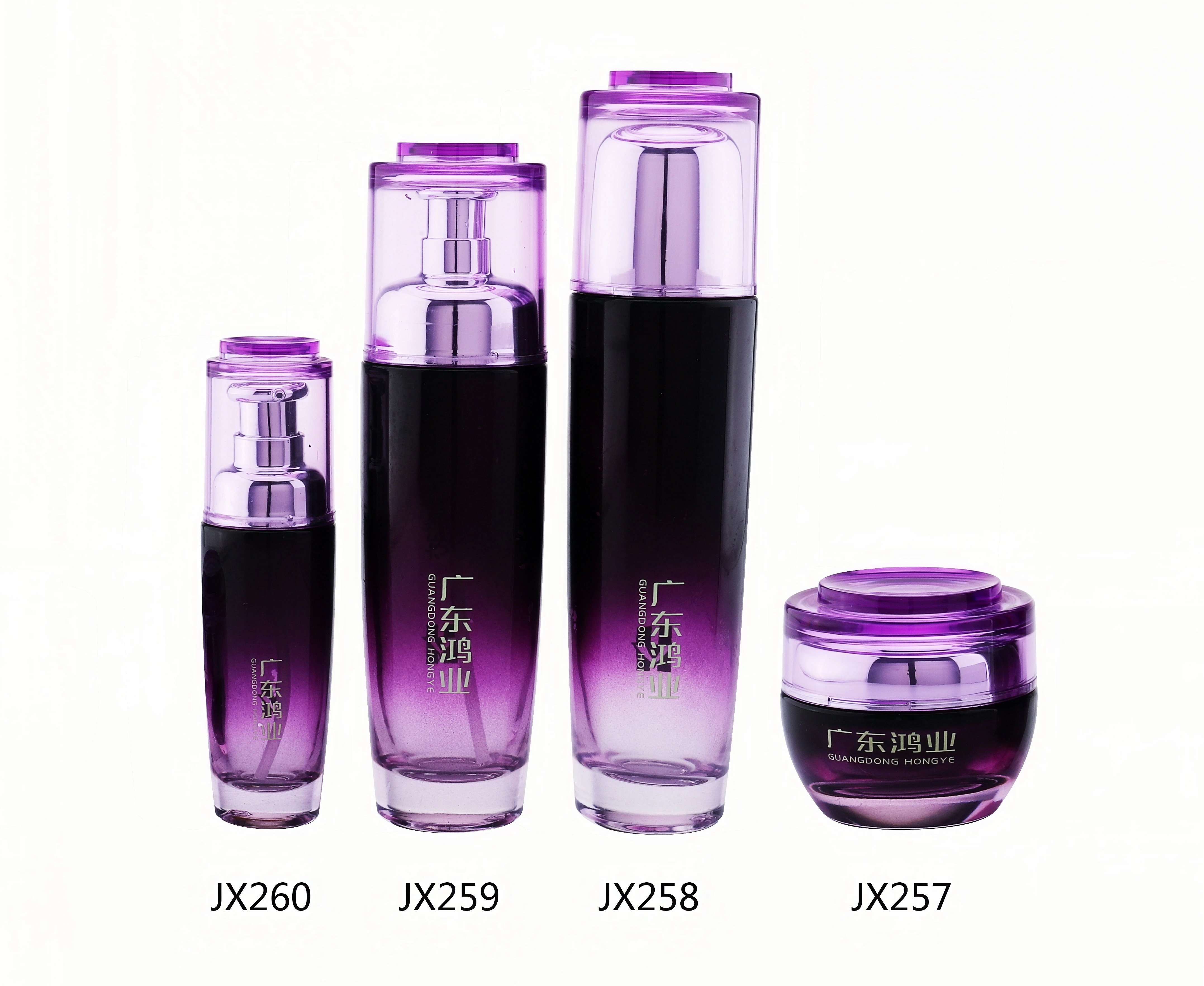 Purple - Gradient Glass Skincare Bottle Set (Models JX257, JX258, JX259, JX260) - Full Specifications 1