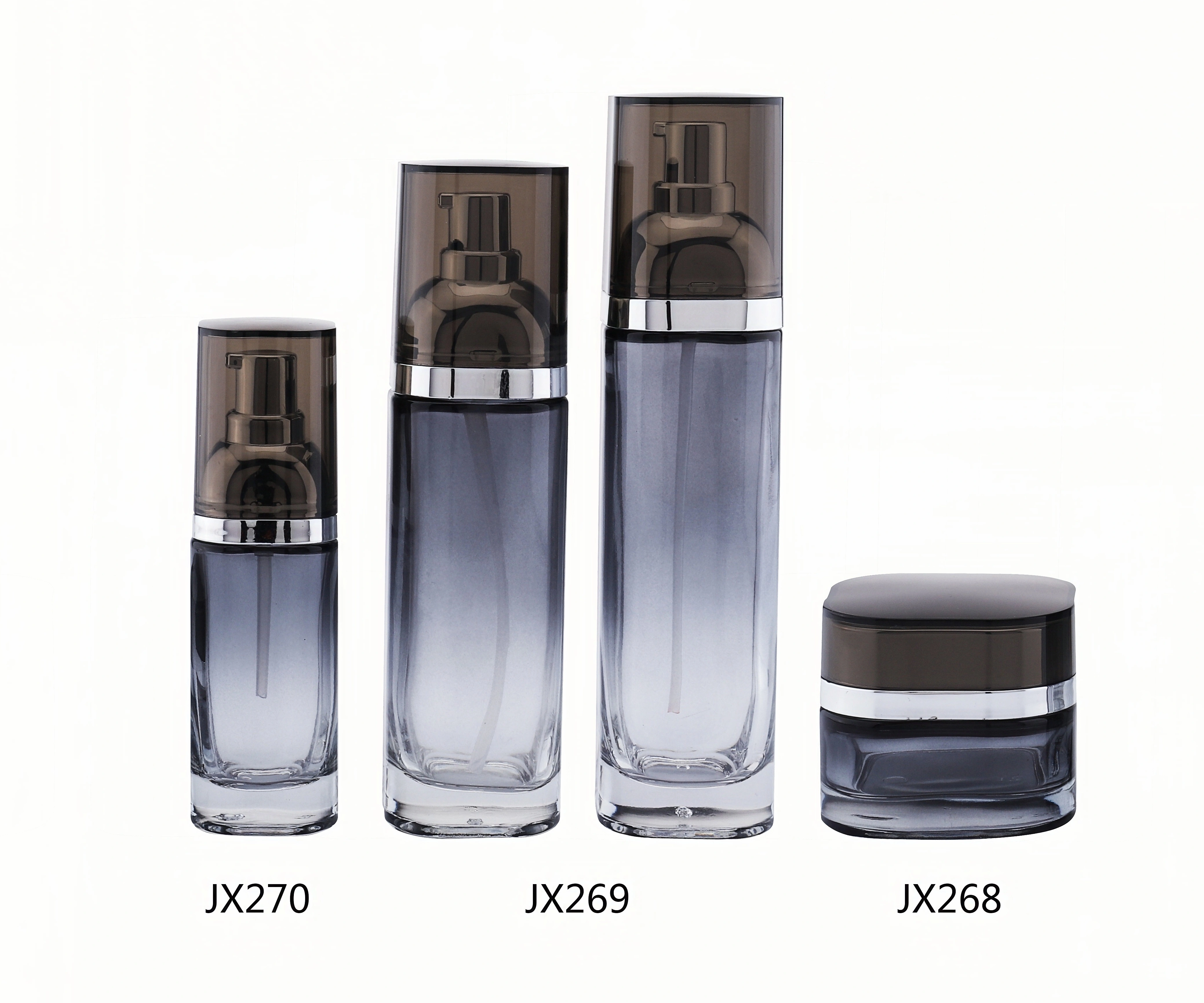 Gradient - Gray Glass Skincare Bottle Set (Models JX268, JX269, JX270) - Full Specifications 1