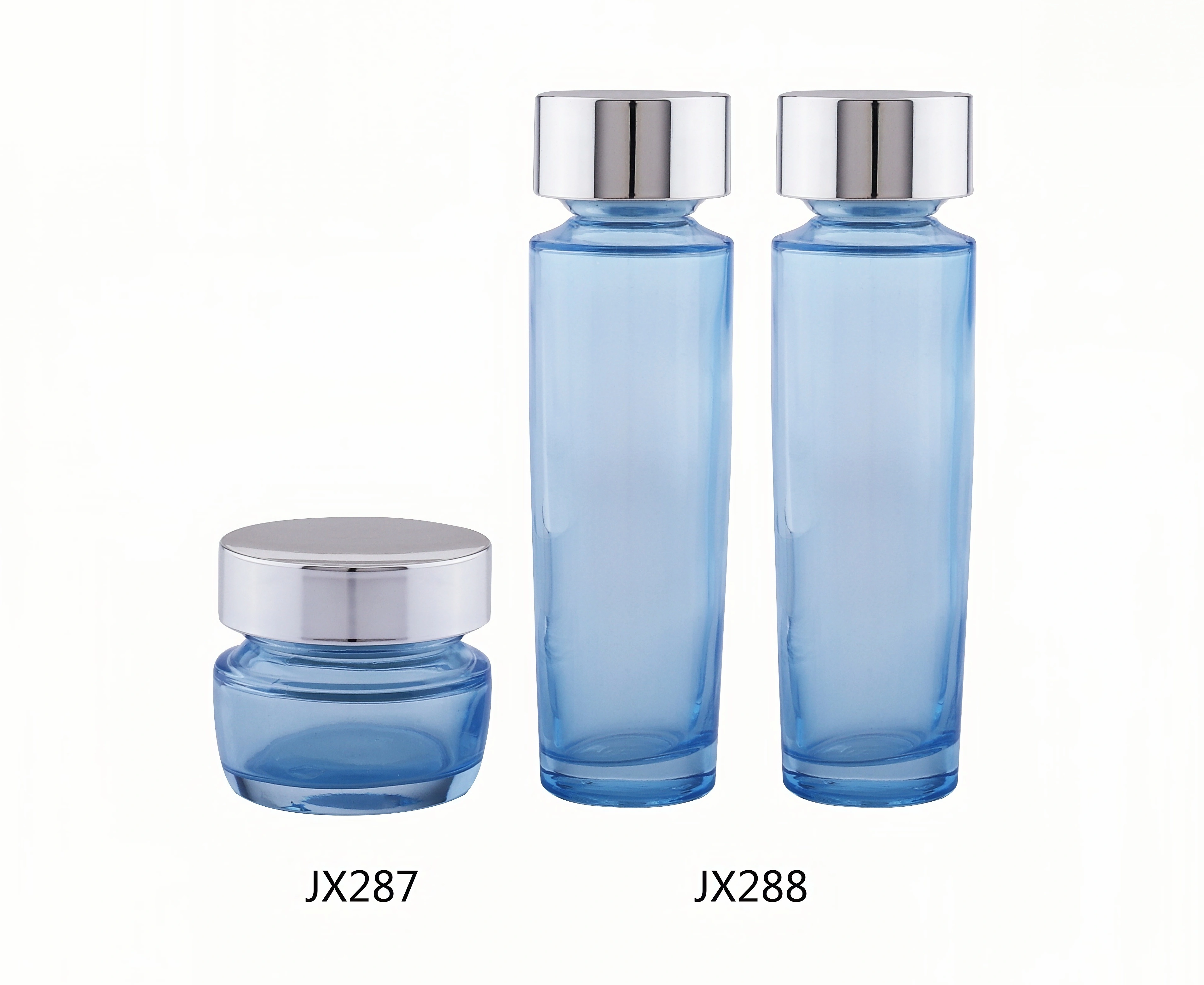 Blue Glass Skincare Bottle Set (Models JX287, JX288) - Full Specifications 1