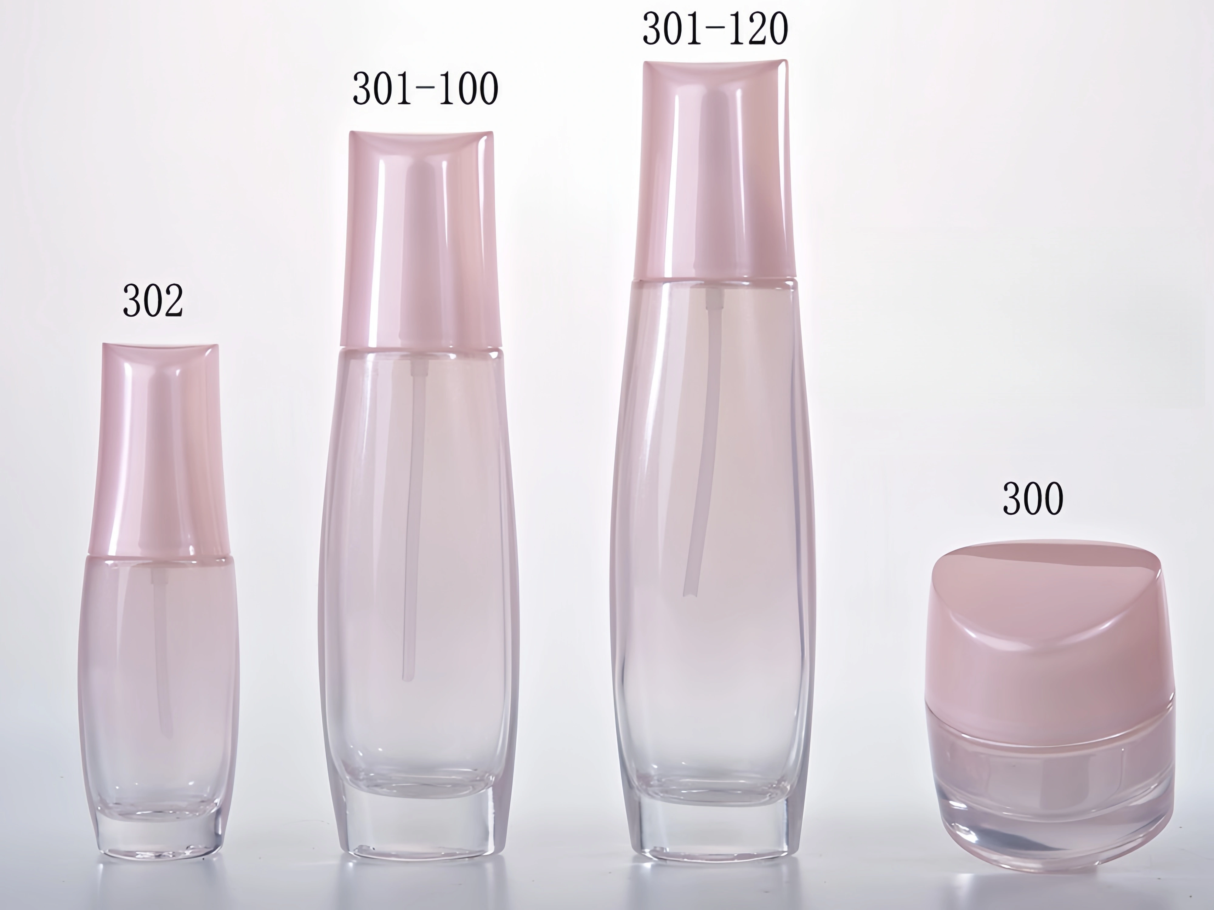 Pink - Themed Glass Skincare Bottle Set (Models 300, 301 - 100, 301 - 120, 302) - Full Specifications 1