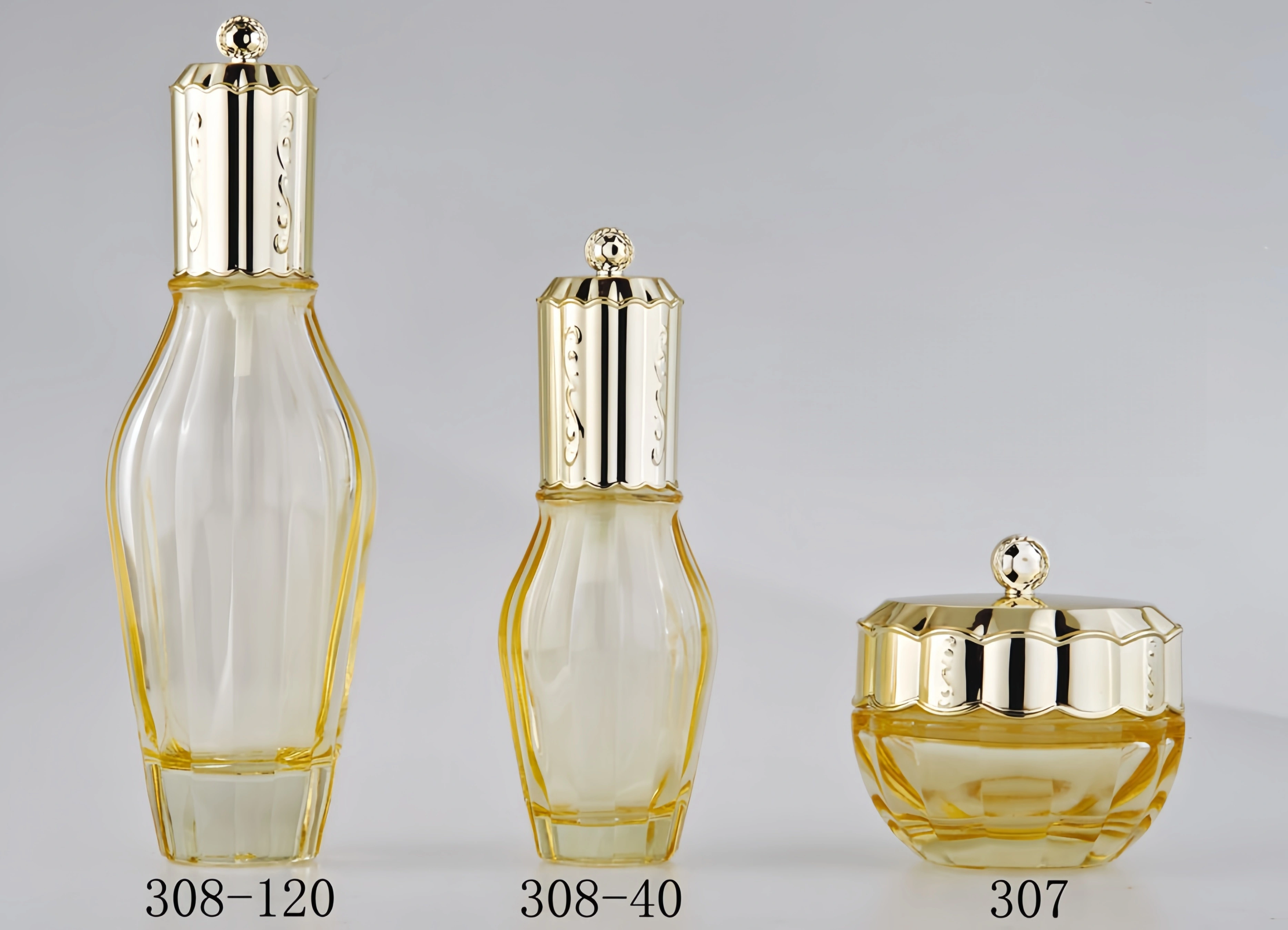 Luxury Gold - Accented Glass Skincare Bottle Set (Models 307, 308 - 40, 308 - 120) - Full Specifications 1