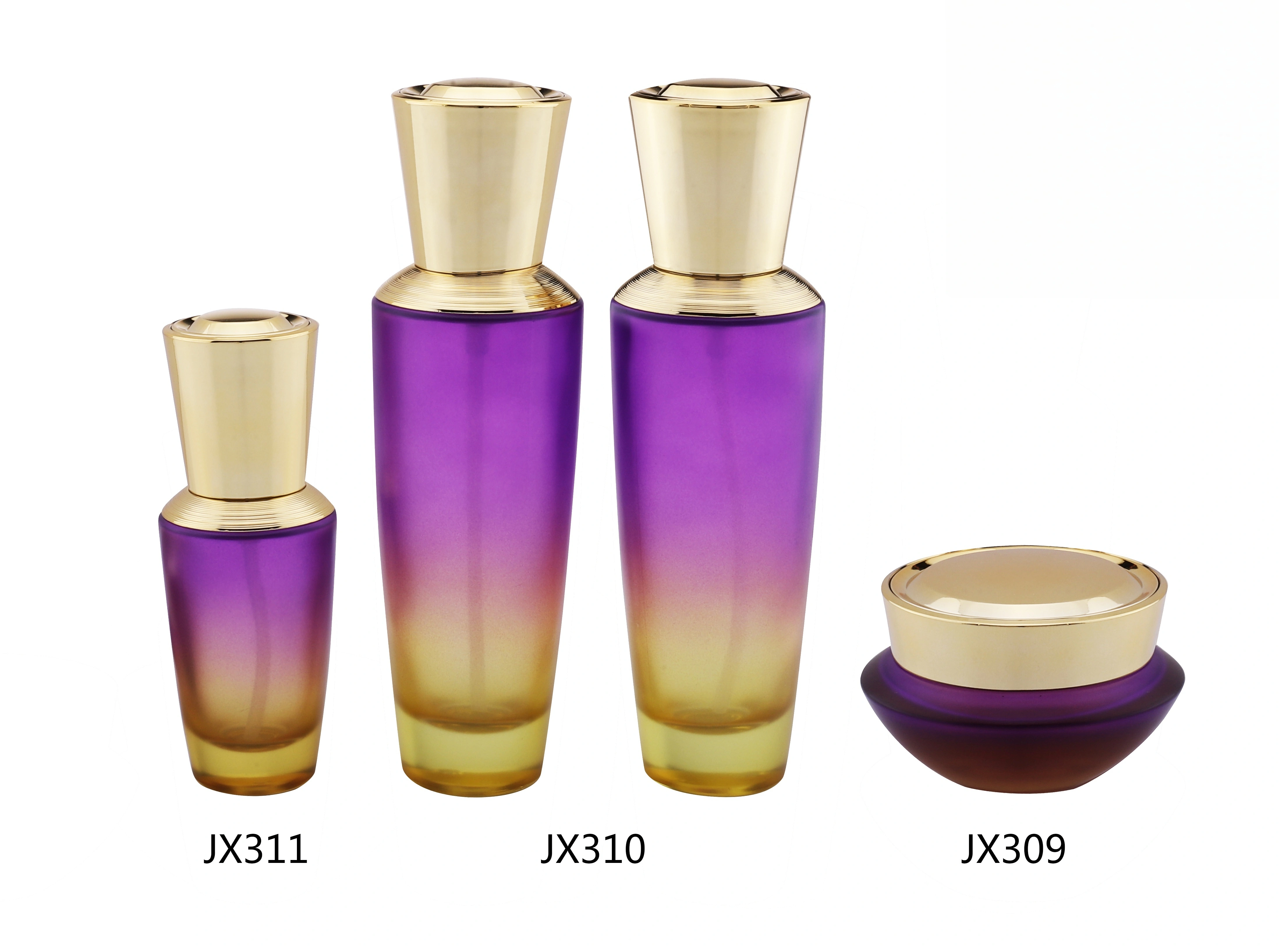 Purple - Gradient Glass Skincare Bottle Set (Models JX309, JX310, JX311) - Full Specifications 1
