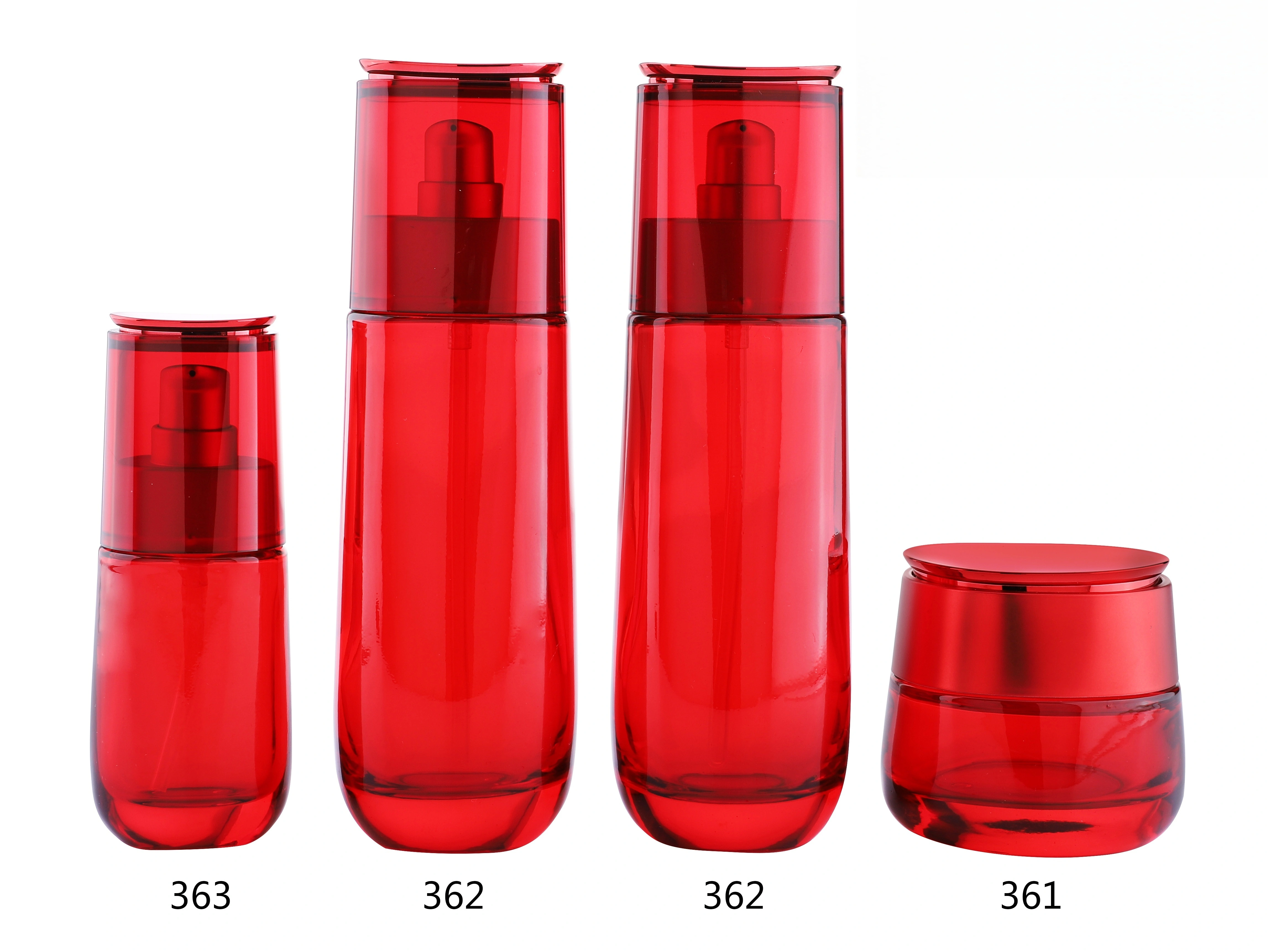 Red Glass Skincare Bottle Set (Models 361, 362, 363) - Full Specifications 1