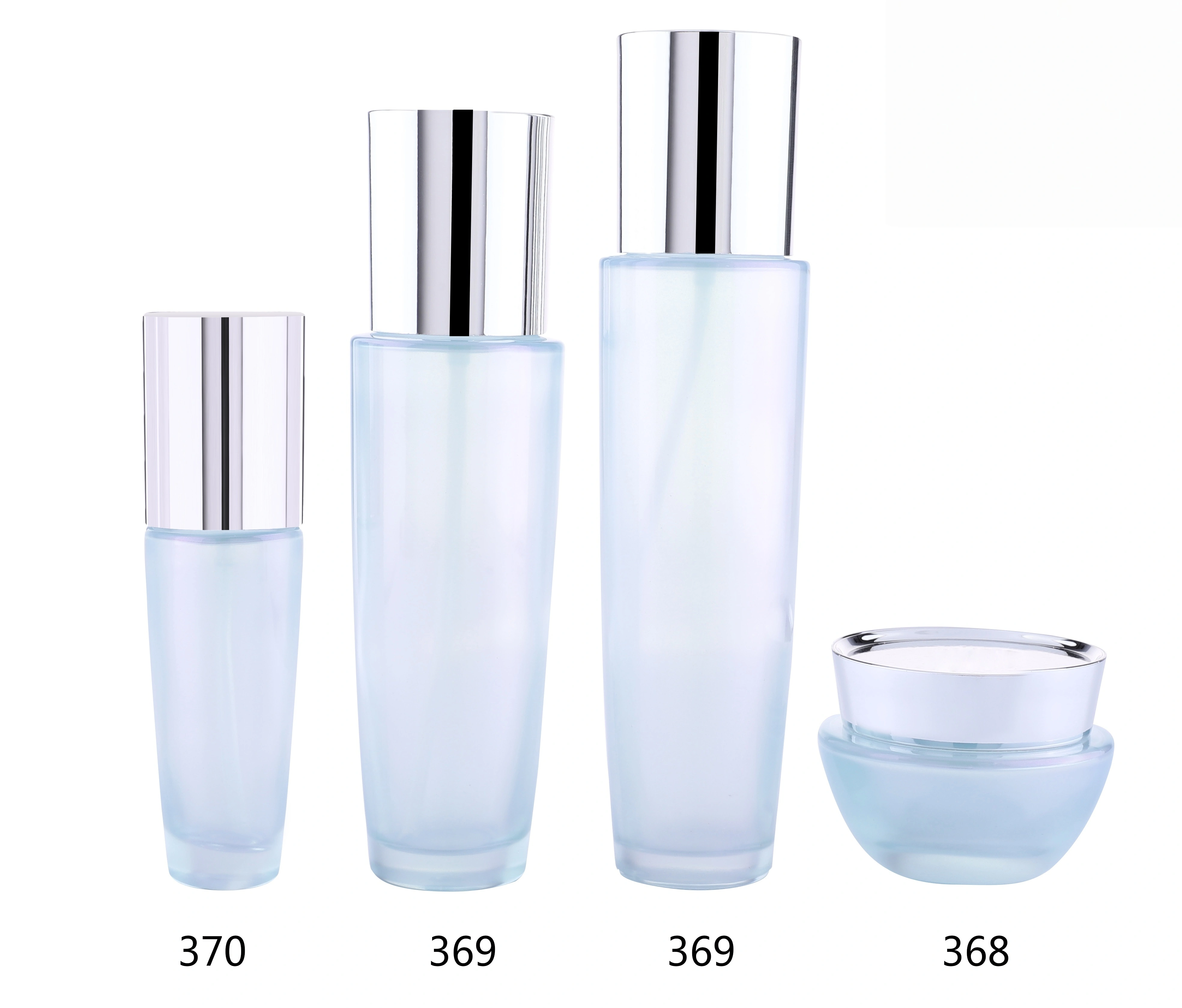Light Blue Glass Skincare Bottle Set (Models 368, 369, 370) - Full Specifications 1