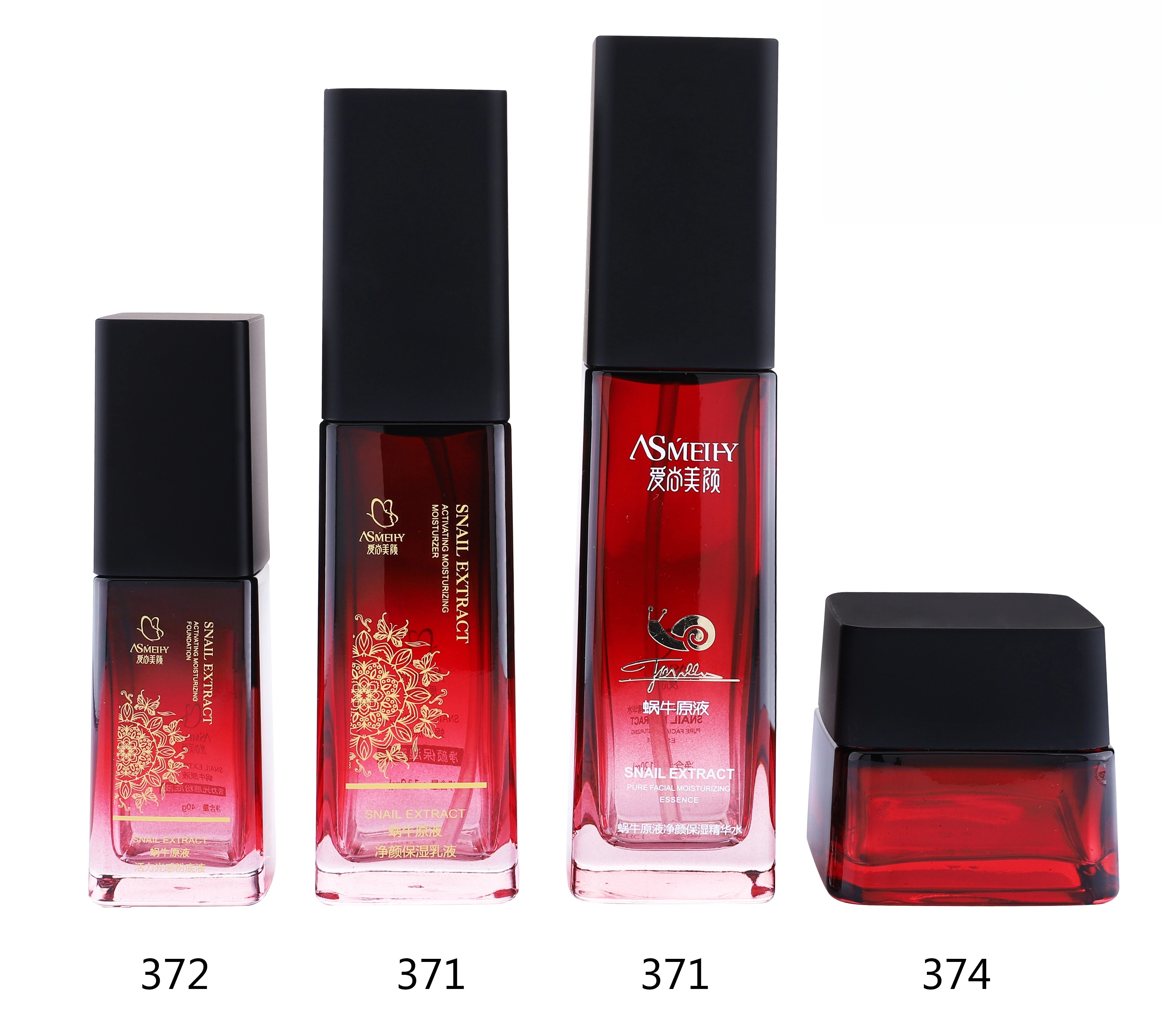 Red - Gradient Glass Skincare Bottle Set (Models 371, 372, 374) - Full Specifications 1