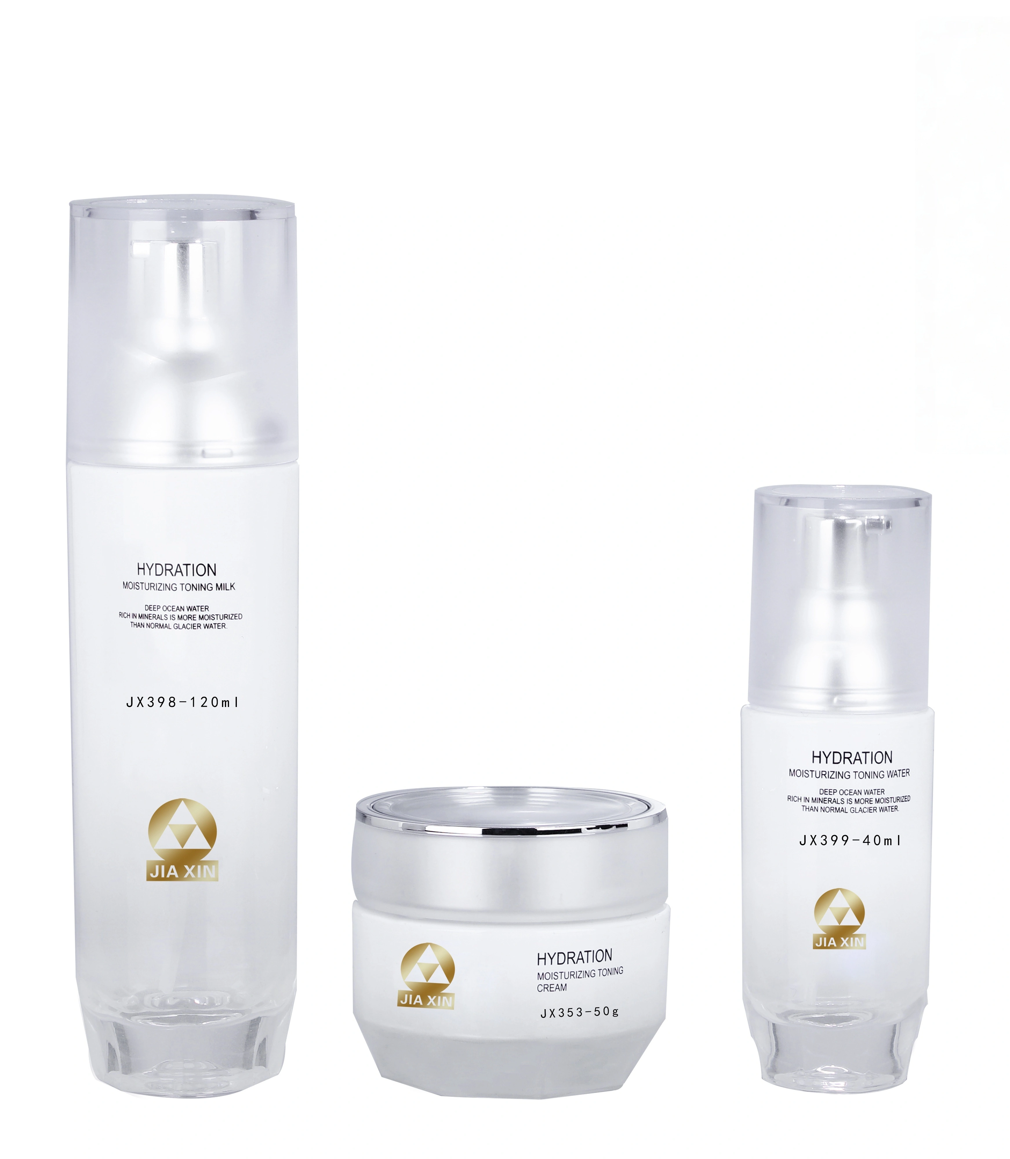 Hydration Series Glass Skincare Bottle Set (Models JX398 - 120ml, JX353 - 50g, JX399 - 40ml) - Full Specifications 1