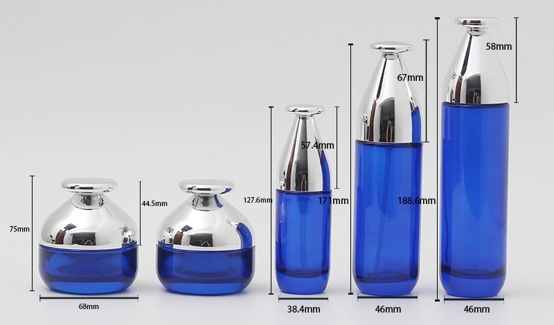 Blue Glass Skincare Bottle Set (Models JX421-30g, JX421-50g, JX316-120ml, JX422-100ml, JX423-40ml) - Full Specifications 1
