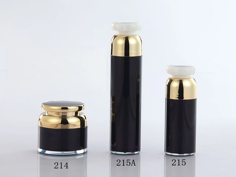 Black Plastic Skincare Bottle Set with Gold - Accented Caps (Models 214, 215, 215A) - Full Specifications 1
