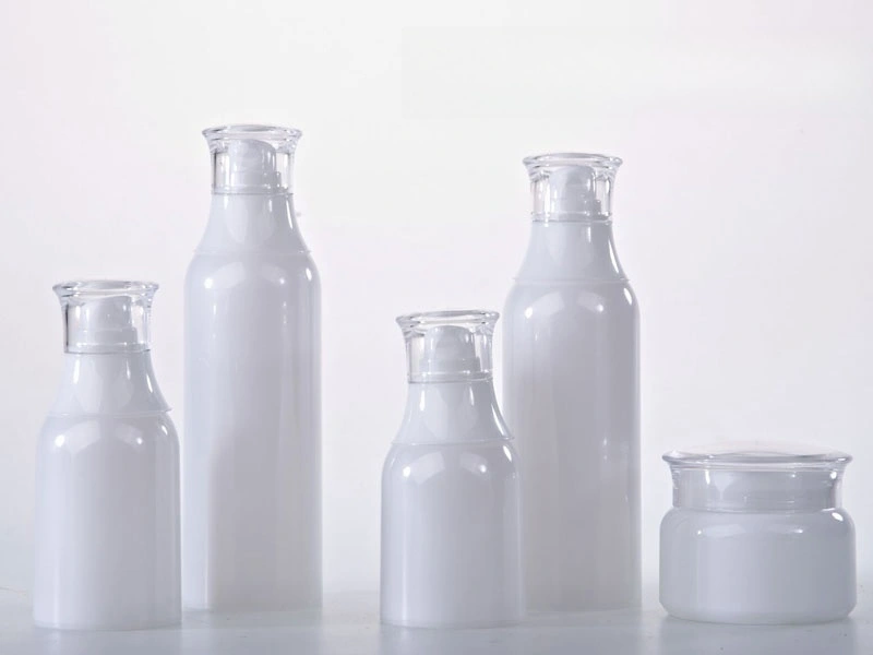 Conjunto de botellas de cuidado de la piel de plástico blanco con tapas transparentes (modelos 216, 217-30, 217-60, 217-100, 217-120)-Especificaciones completas 1