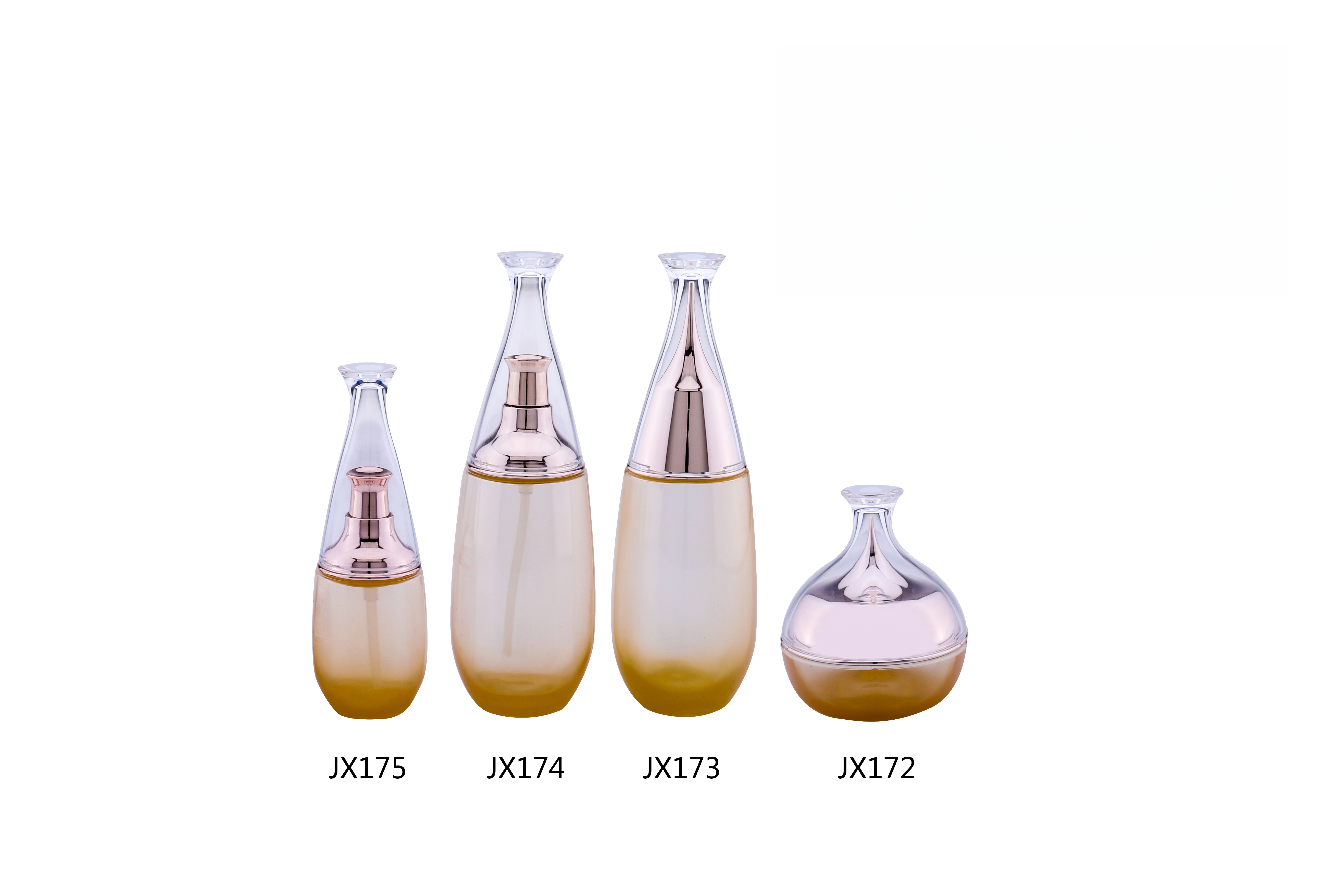 Gradiente - Conjunto de botellas de cuidado de la piel de plástico en color con tapas metálicas - acentuadas (modelos JX172, JX175, JX173, JX174) - Especificaciones completas 1