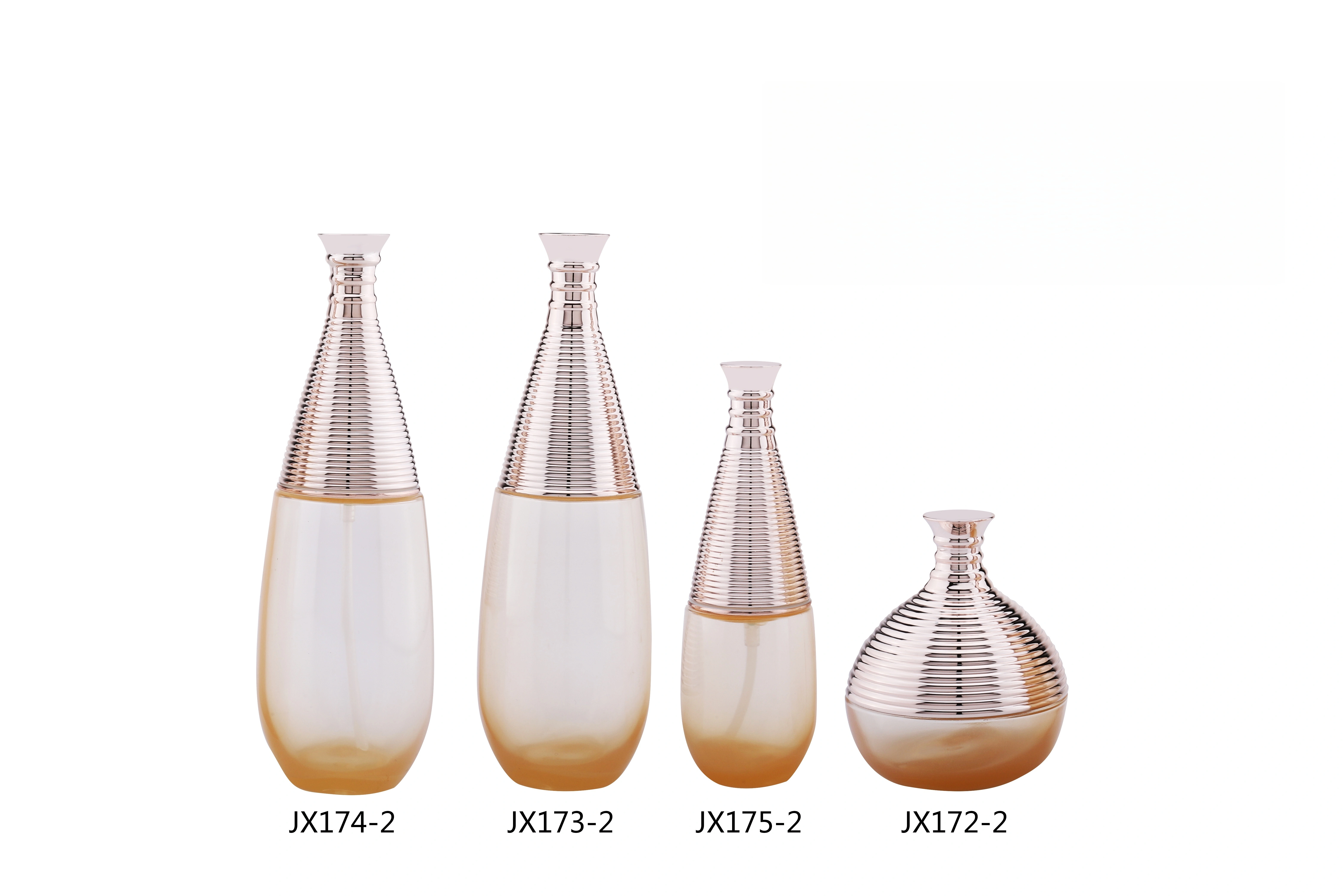 Gradiente-Conjunto de botellas de cuidado de la piel de plástico en color con tapas metálicas-texturizadas (modelos JX172-2, JX175-2, JX173-2, JX174-2)-Especificaciones completas 1