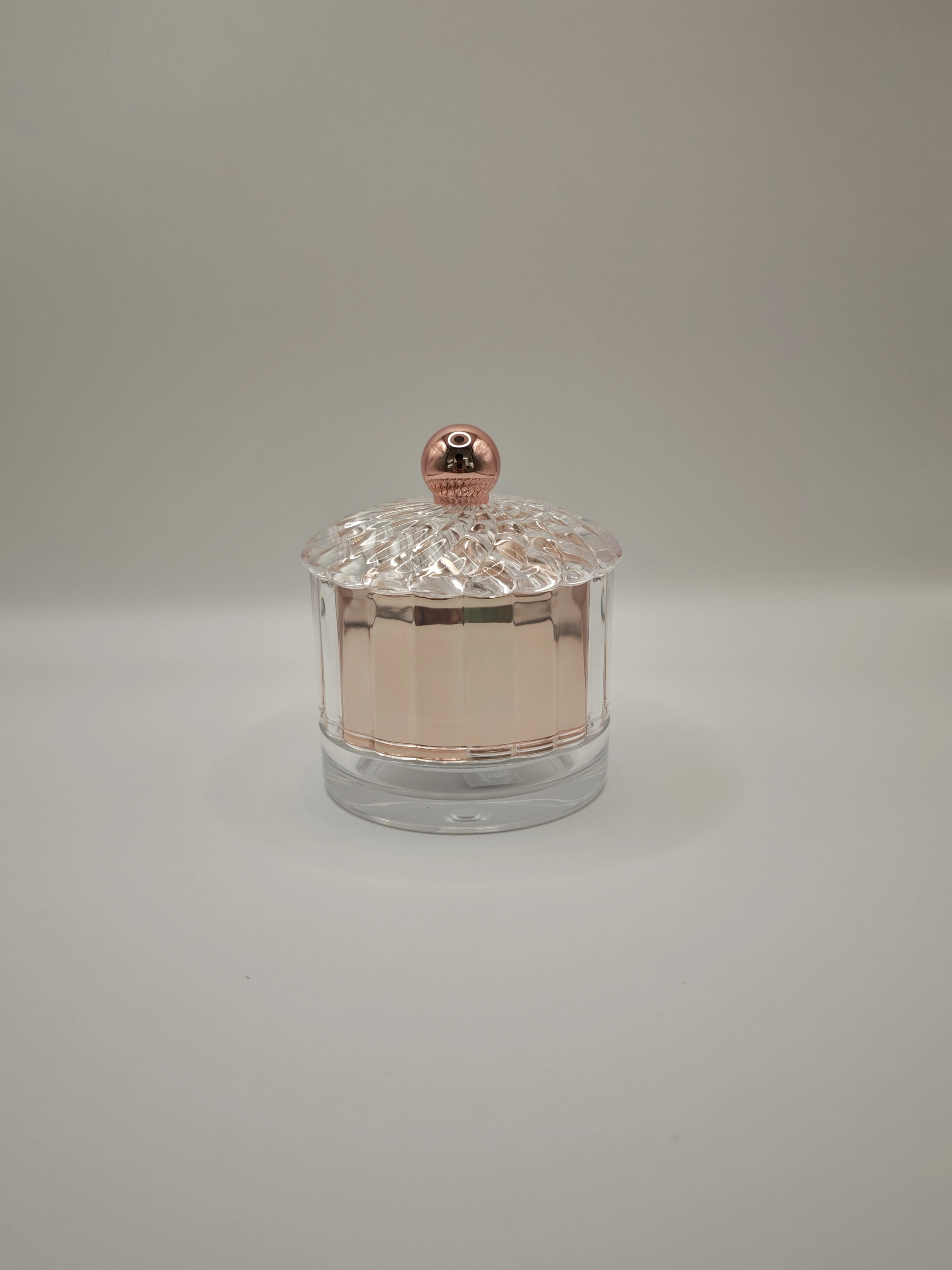Elegant Crystal - Clear Cosmetic Jar with Rose Gold Accents 1