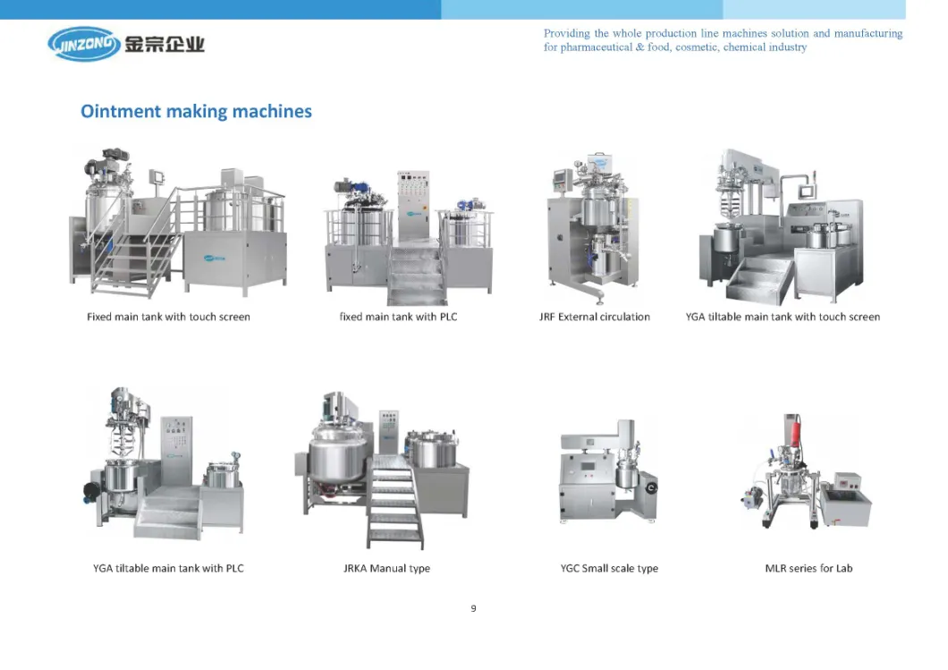 Jinzong Homogenizer Vacuum Emulsifying Mixing Machine for Cream and Liquid Solution Production