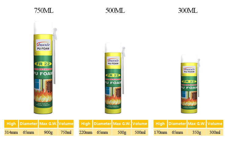 Shuode - مقاوم للحريق متوسع في الرغوة ، PU Foam B2 قابلة للتوسيع PU FOAM 10