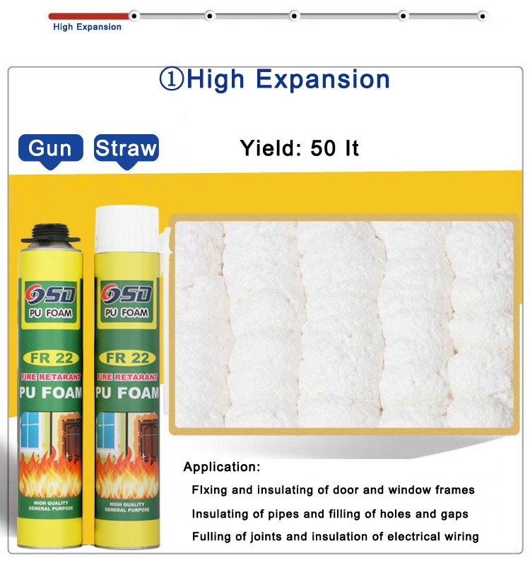 Shuode - 500ml 750ml Puerta de ventana barata Spray de poliuretano Fábrica de fábrica de fábrica Retardante PU Espuma PU 11