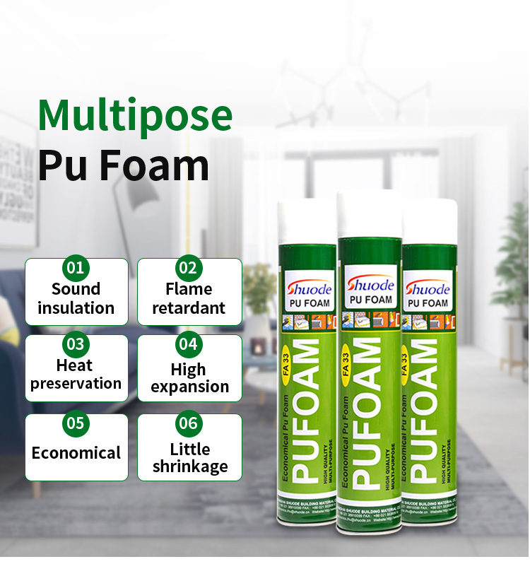 Shuode - 500ml 750ml Puerta de ventana barata Spray de poliuretano Fábrica de fábrica de fábrica Retardante PU Espuma PU 29