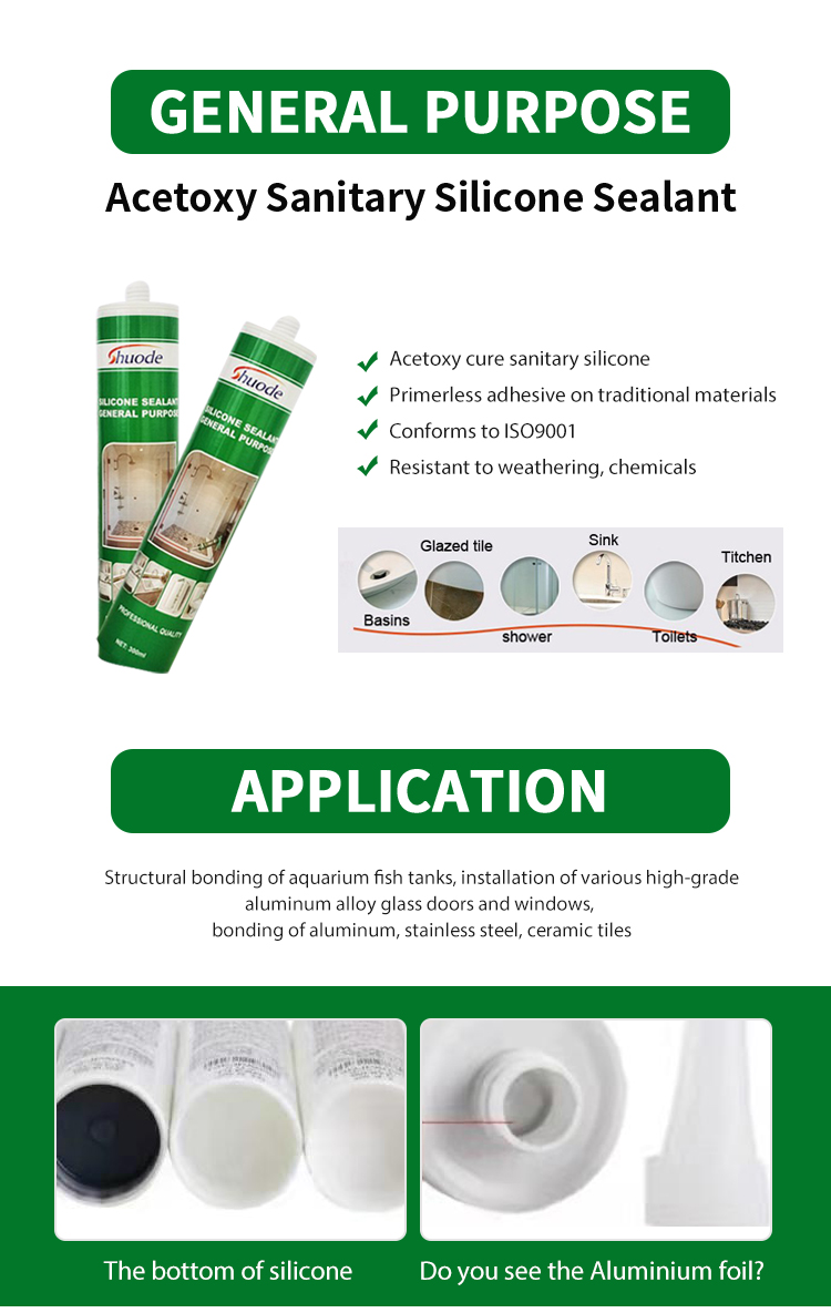 Shuode - 300ml acetic abicone sealant adhesive adhesive ngekhwalithi enhle ye-silicon sealant 11