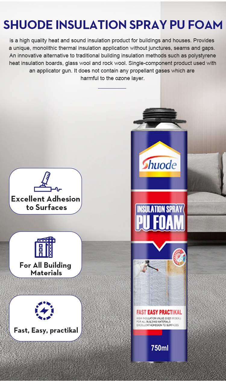 Лучшая изоляция пистолета Shuode Type 750 мл & ACOUSTIC PU SPRAY PU FOAM 8