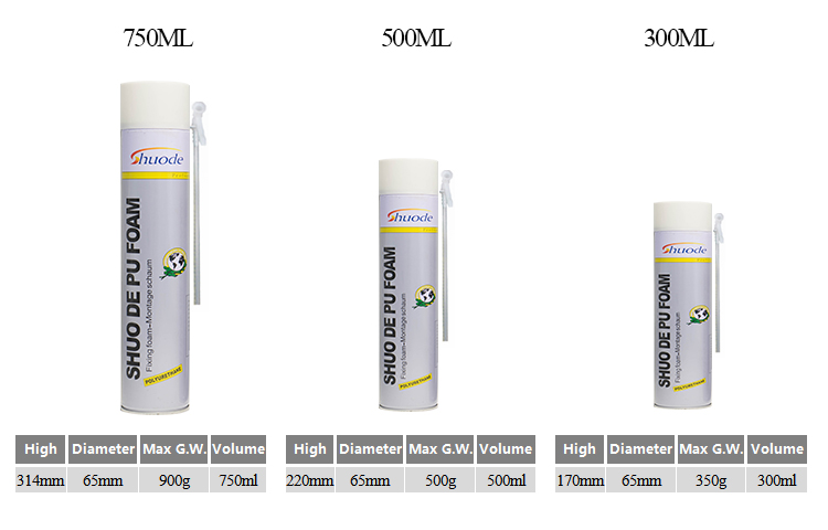 Muestra gratis 300ml 500ml 750 ml de espuma de espuma PU en expansión espuma en aerosol 14