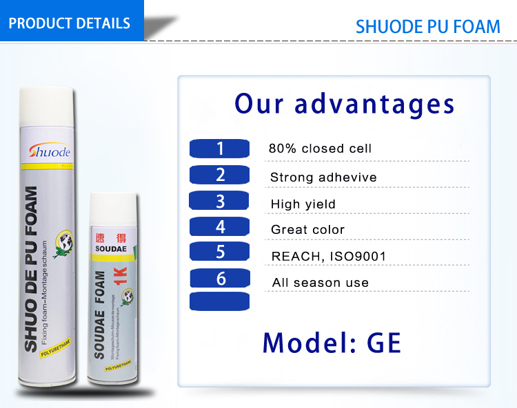 SHUODE - SHOUDE Aislante de aislamiento de spray de Shoude Adhesivo de relleno de sellador 500ml 750ml PU Poliuretano Espuma expandible PU espuma 9