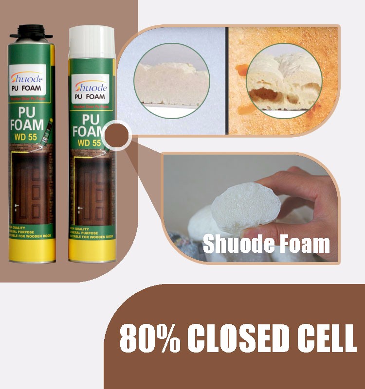 Shuode - 20 años de experiencia Kit de pulverización de espuma PU recubierta de fábrica de 750 ml para la espuma PU expandible para la puerta y la ventana 12
