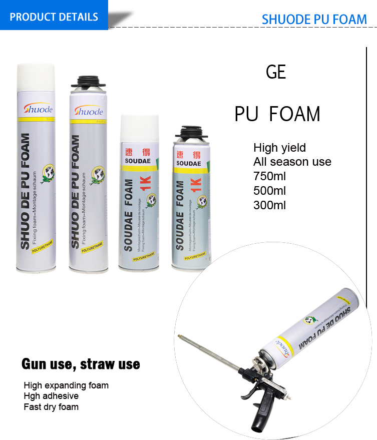 SHUODE - SHOUDE Aislante de aislamiento de spray de Shoude Adhesivo de relleno de sellador 500ml 750ml PU Poliuretano Espuma expandible PU espuma 10