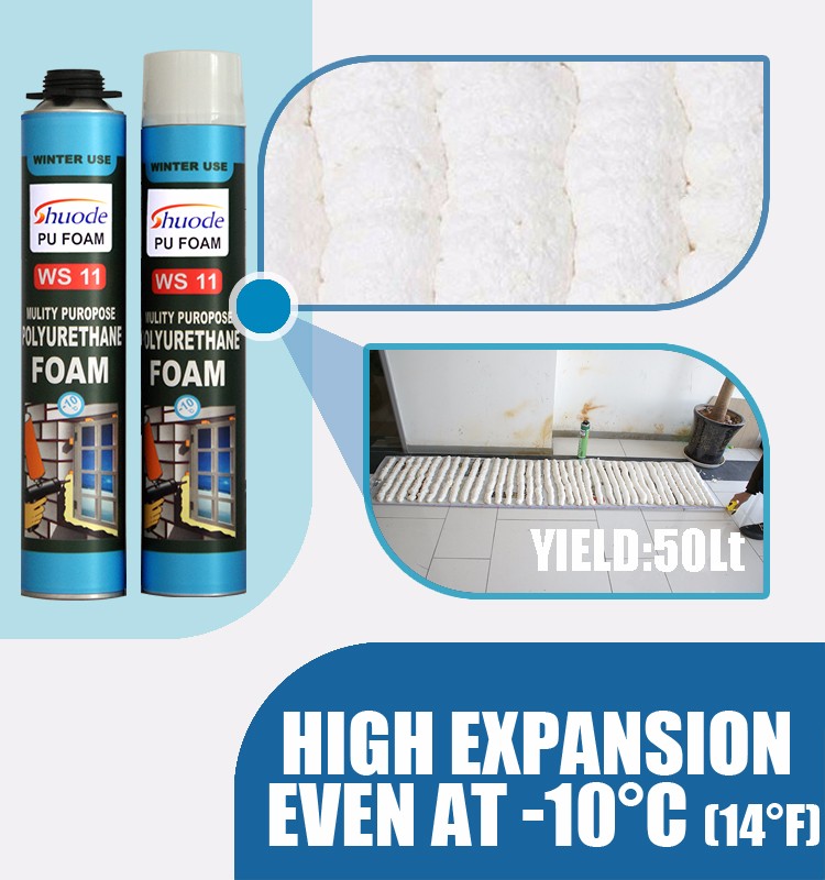 Shuode: espuma de pulverización impermeable de células de pegamento de alta calidad de un componente para el uso de invernal de espuma PU expandible 11