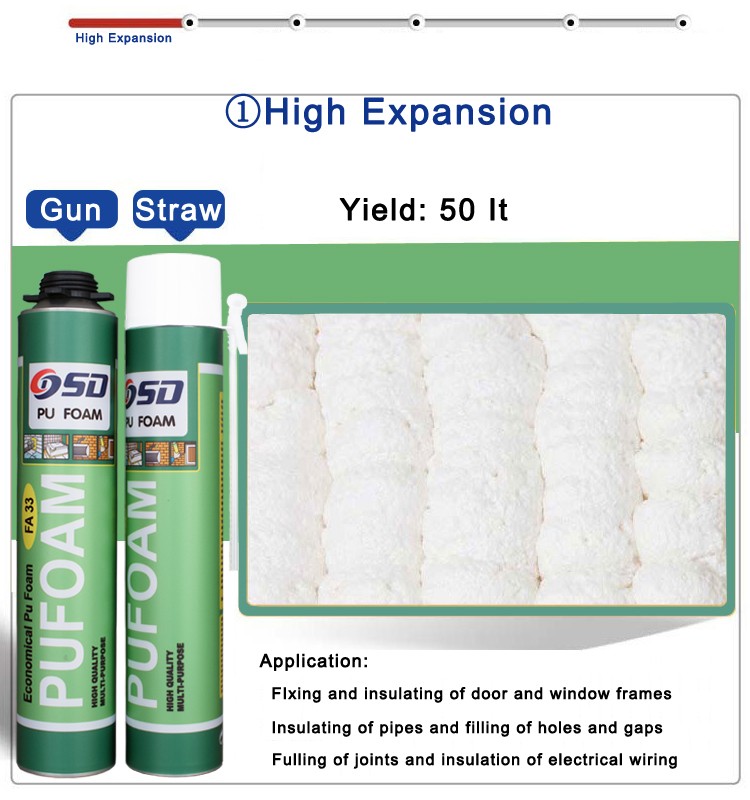 Fabricante profesional 750 ml Aislamiento térmico de alta densidad Iquid Spray Polyuretano Pu Espuma 9