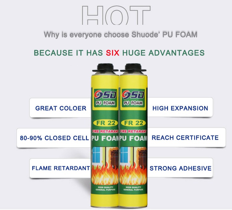 Shuode - Puerta de aislamiento de 750 ml PU expansión de espuma anti fuego contra incendios Retardante PU Espuma 9