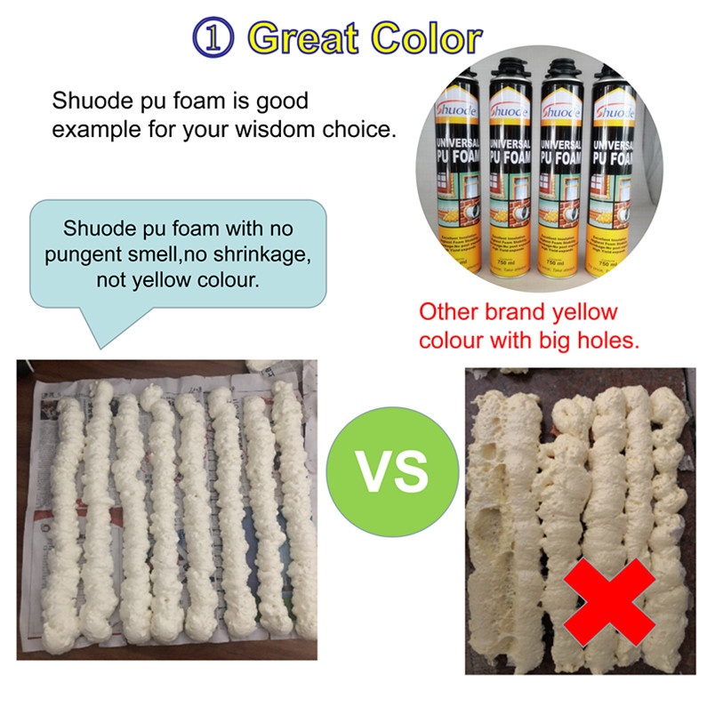 Shuode - Fireproof One Component Acúturetano de espuma adhesiva de poliuretano para sellado y unión de espuma de retardante de fuego PU 17