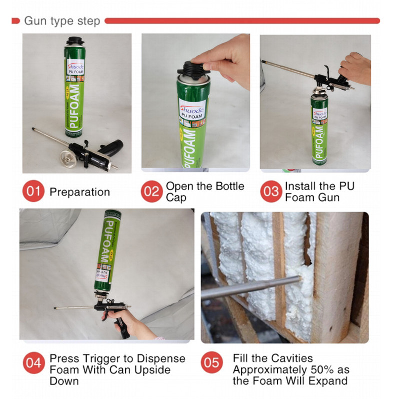 Shuode-Düşük sıcaklıklı PU Köpük Yapıştırıcı Duvar Genişletilebilir Kalafat PU Köpük Sızdırmazlık Make Mühendis Poliüretan Çift Bileşenler Yapıştırıcılar 230-391-5 +5 ~ +35 Genişletilebilir PU köpük 21