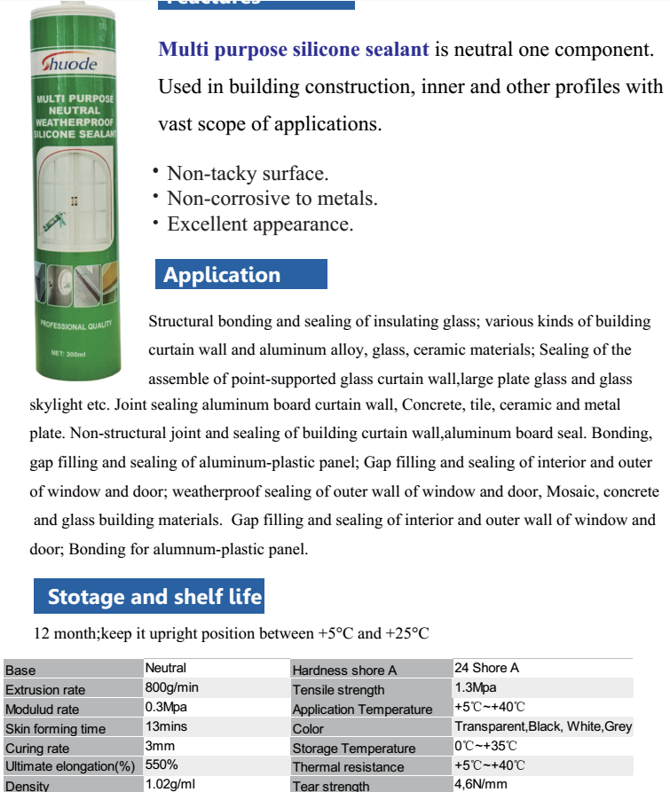 Propósito general 100 por ciento de sellador de silicona de poliuretano sin olor 13
