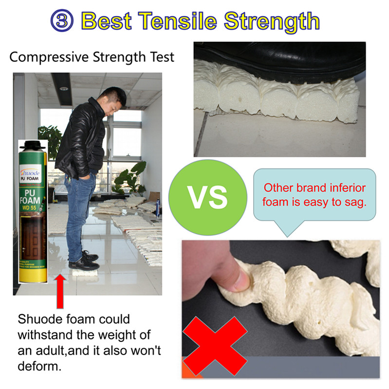 Shuode - genel amaçlı yüksek performanslı sprey genişleyen PU poliüretan köpük dolgu genişletilebilir PU köpük 11