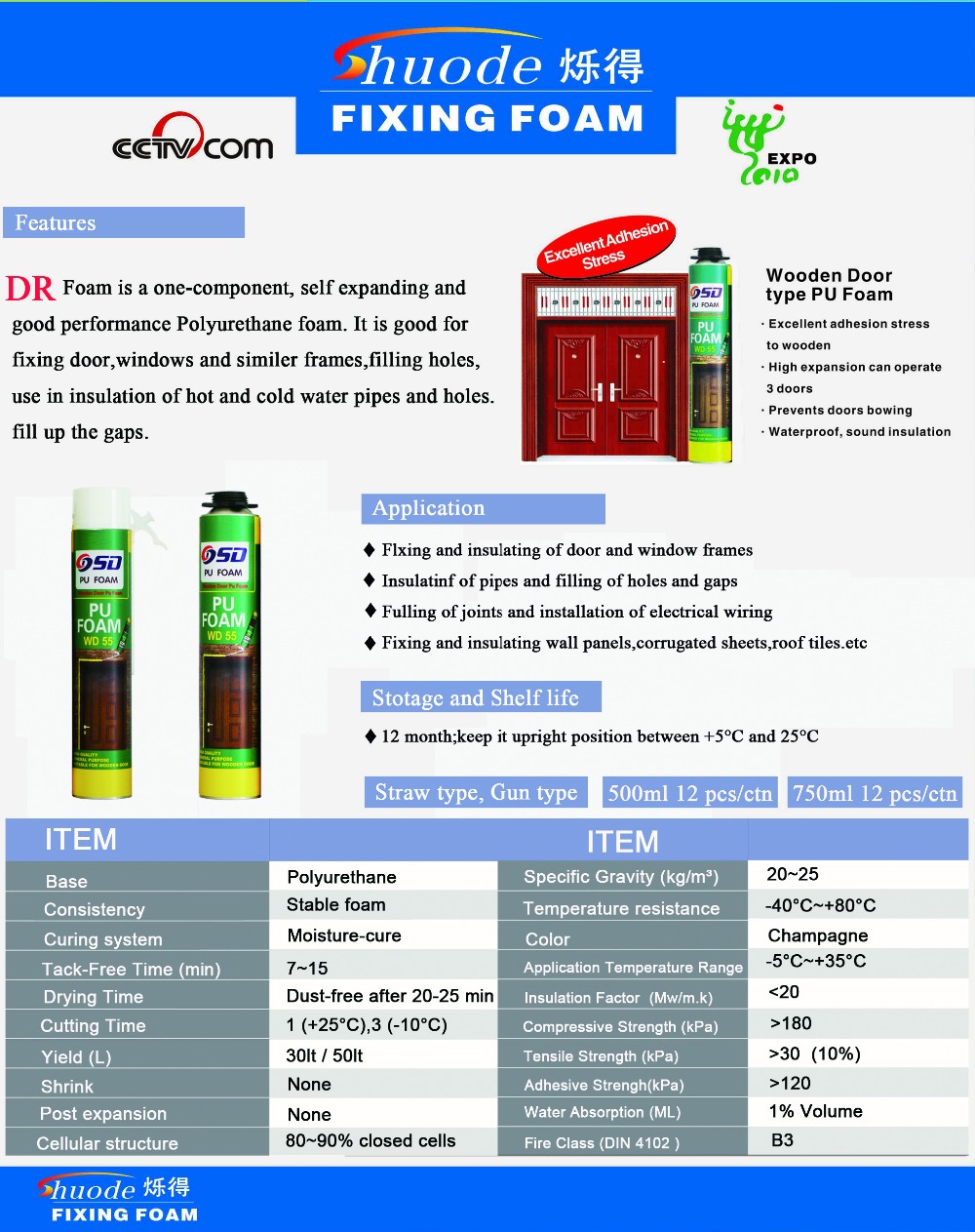 Shuode - genel amaçlı yüksek performanslı sprey genişleyen PU poliüretan köpük dolgu genişletilebilir PU köpük 9