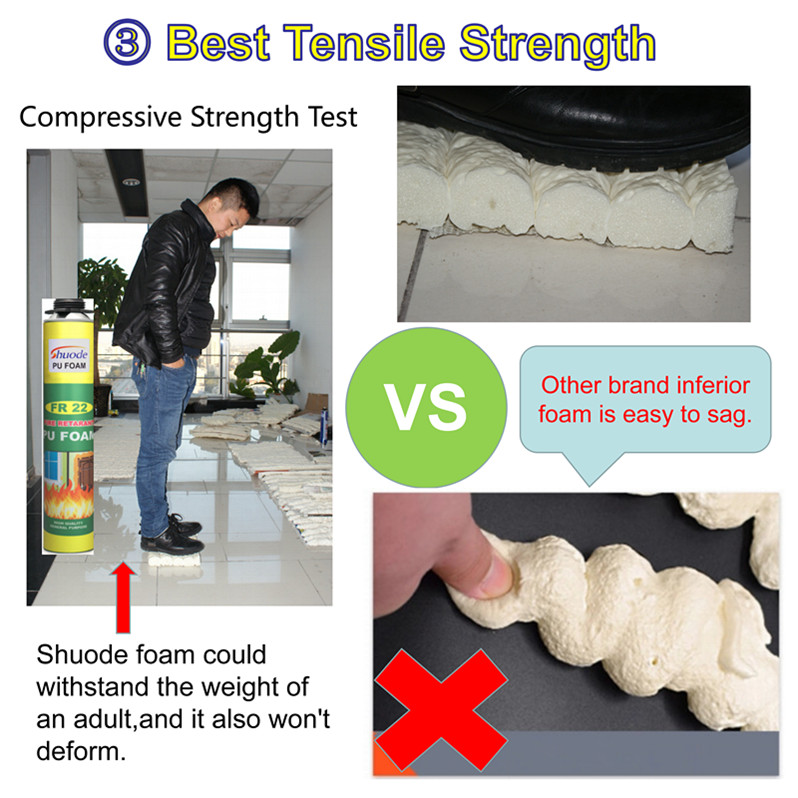 Shuode - Spray imikhiqizo yokufakelwa kwe-Insulation 750ml Pu Foam yawo wonke amagebe wokwakha agcwalisa i-teraam ye-teraam ye-terardant yomlilo 21