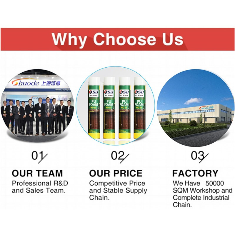 Shuode - PU -Schaumherstellung Bauverbindungen verwenden wasserdichtes Polyurethanversiegelungsmittel und adhäsive erweiterbare PU -Schaum 13