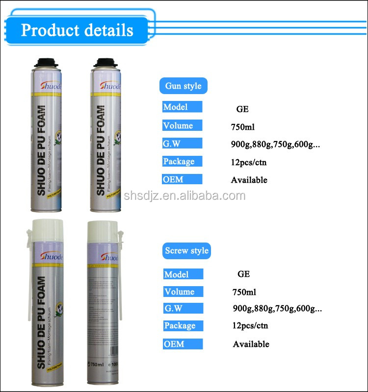 pu silicone sealant for door insulation/high insulation pu spray foam sealant