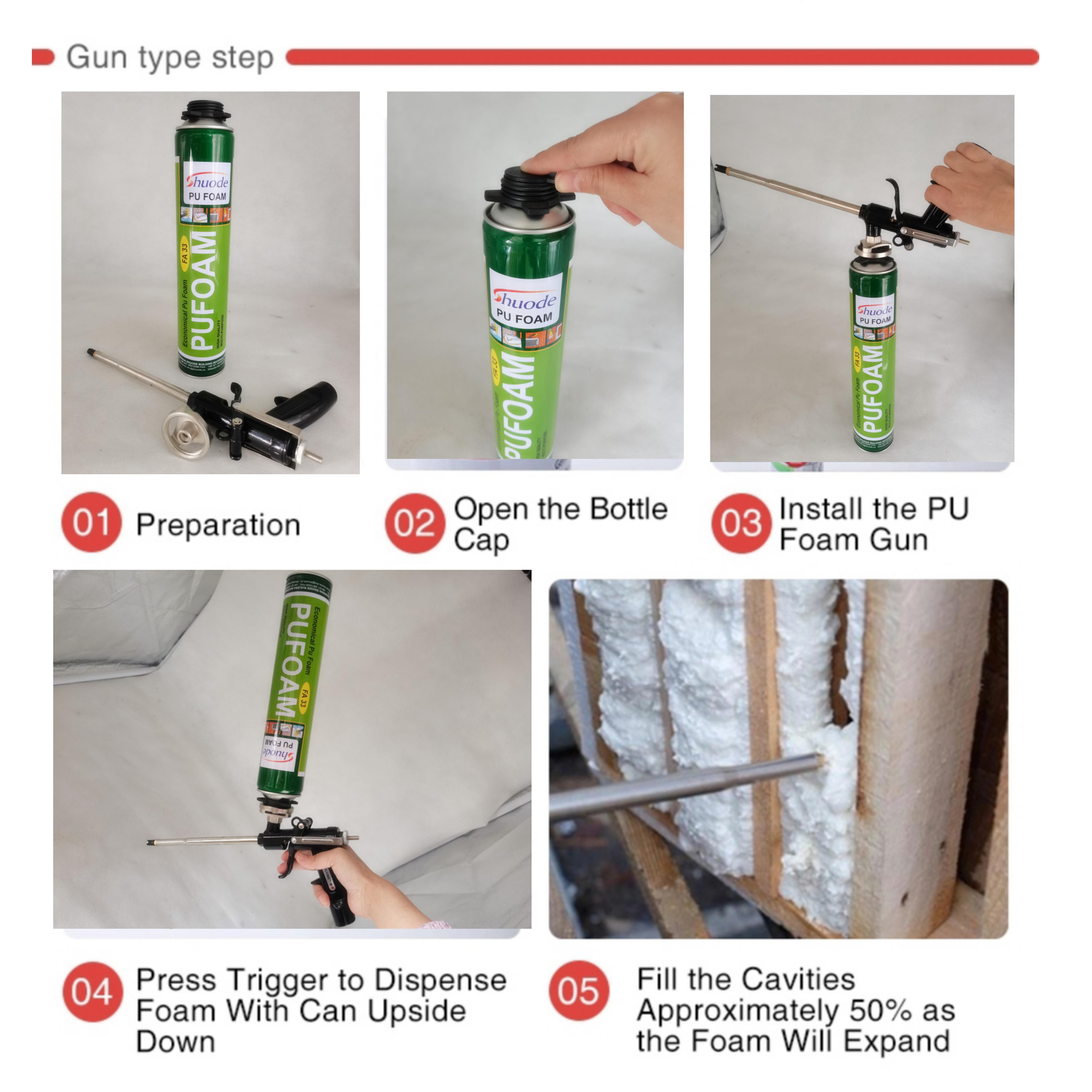 Adhesivos de fusión en pulverización de pulverización FUMA DE POLIOURETANO SELANTE DE ESPOCIONA DE UN COMPONENTE 12