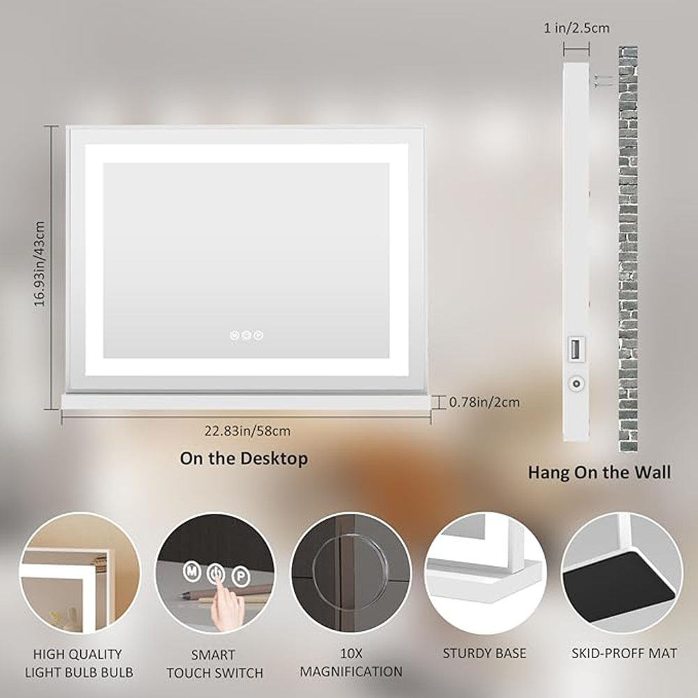 quadratischer LED-Kosmetikspiegel mit Memory-Funktion, Schminktisch, Verwendung BWLLNI 4