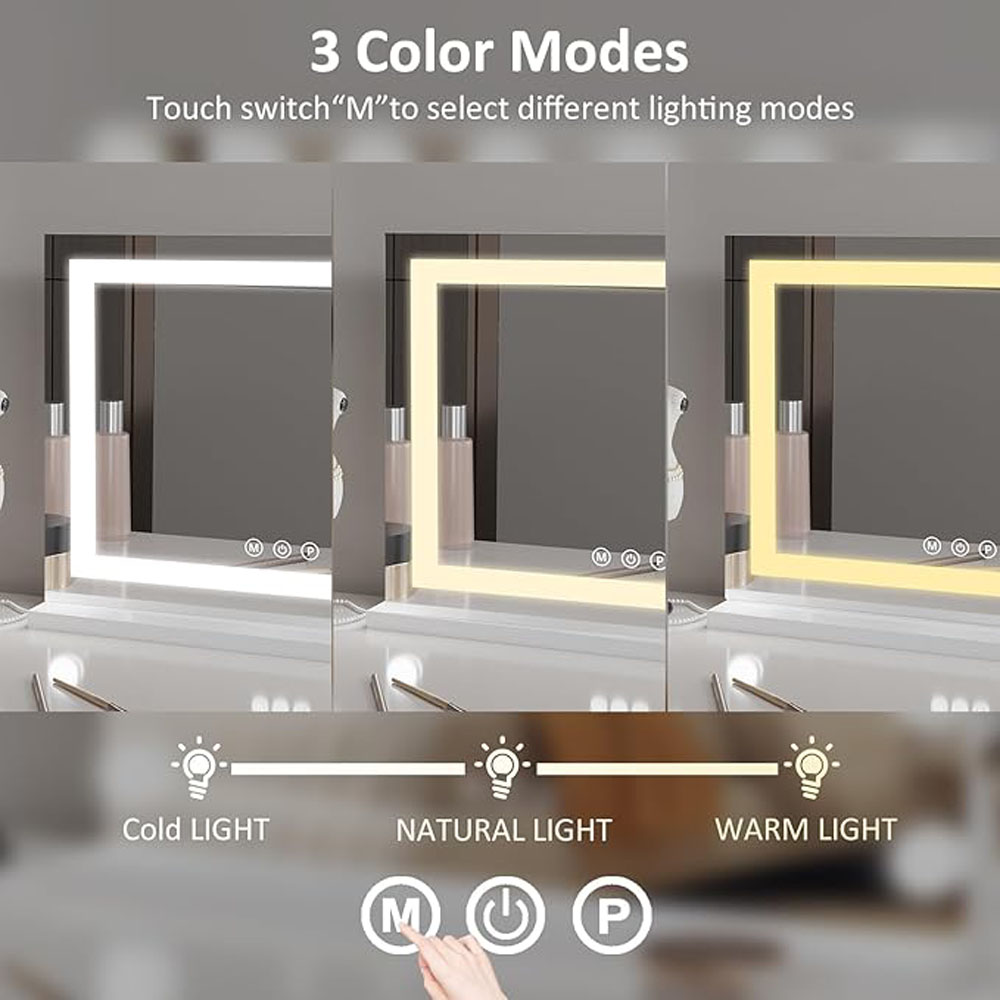 quadratischer LED-Kosmetikspiegel mit Memory-Funktion, Schminktisch, Verwendung BWLLNI 8