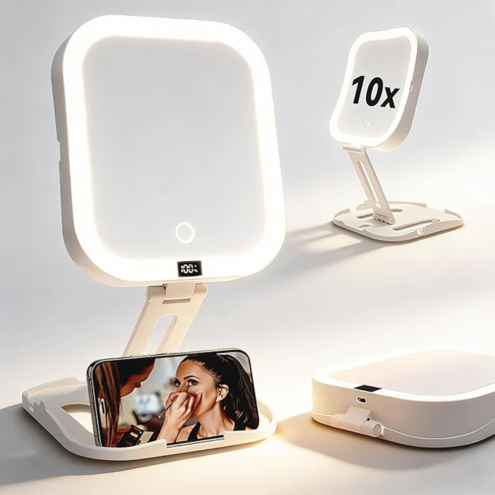 Tragbarer LED-Reise-Schminkspiegel 1x10x Vergrößerung BWLLNI 1