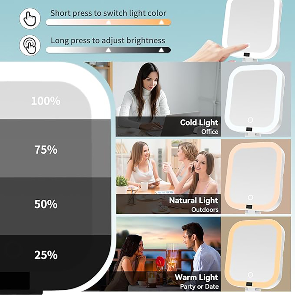 Tragbarer LED-Reise-Schminkspiegel 1x10x Vergrößerung BWLLNI 3
