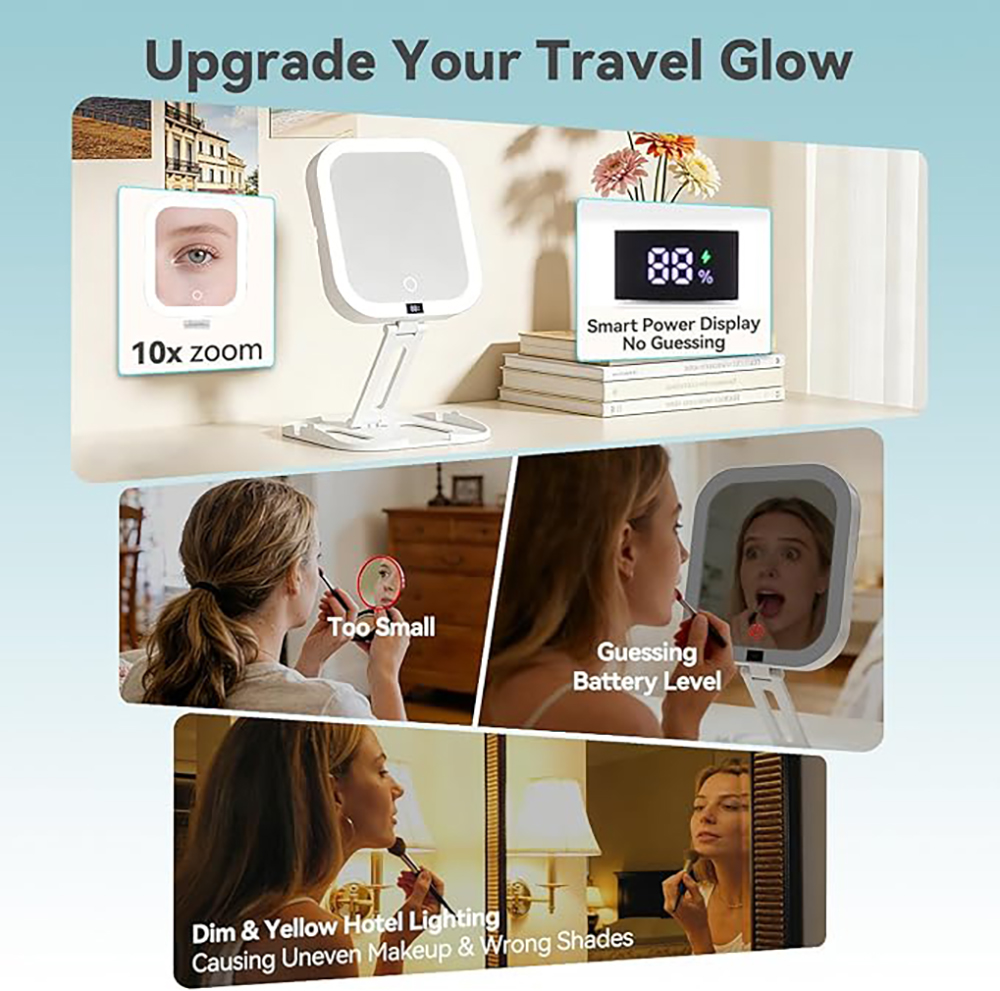 Tragbarer LED-Reise-Schminkspiegel 1x10x Vergrößerung BWLLNI 4