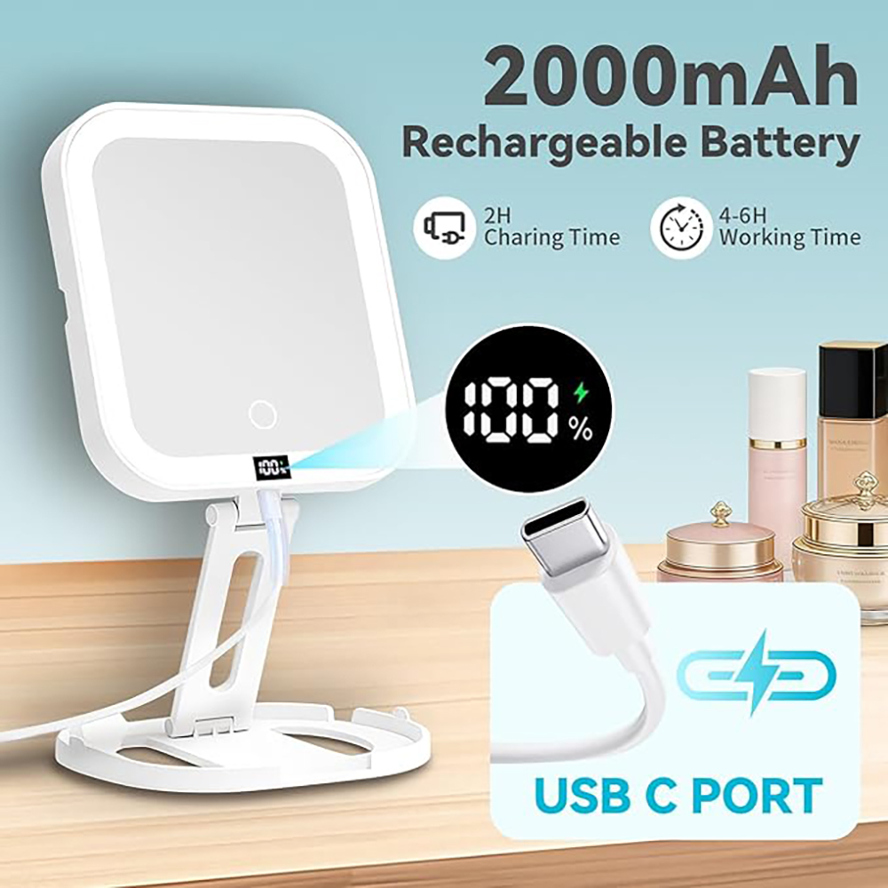 Tragbarer LED-Reise-Schminkspiegel 1x10x Vergrößerung BWLLNI 5
