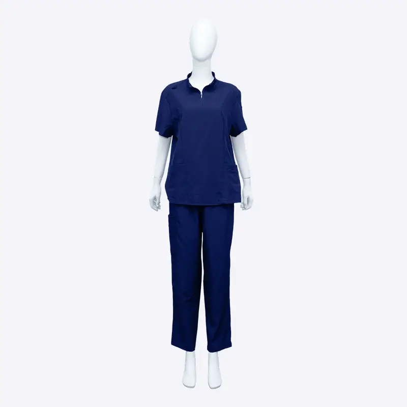 Customized medical suit with zippered stand-up collar and large pockets Scrubs uniform 1