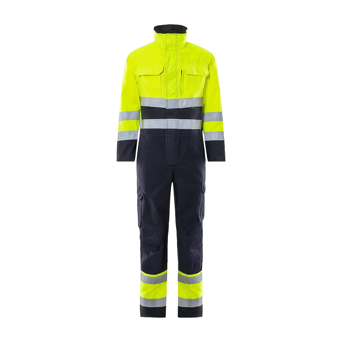 Macacão de segurança refletivo de alta visibilidade para homens que trabalham na construção civil e logística. 1