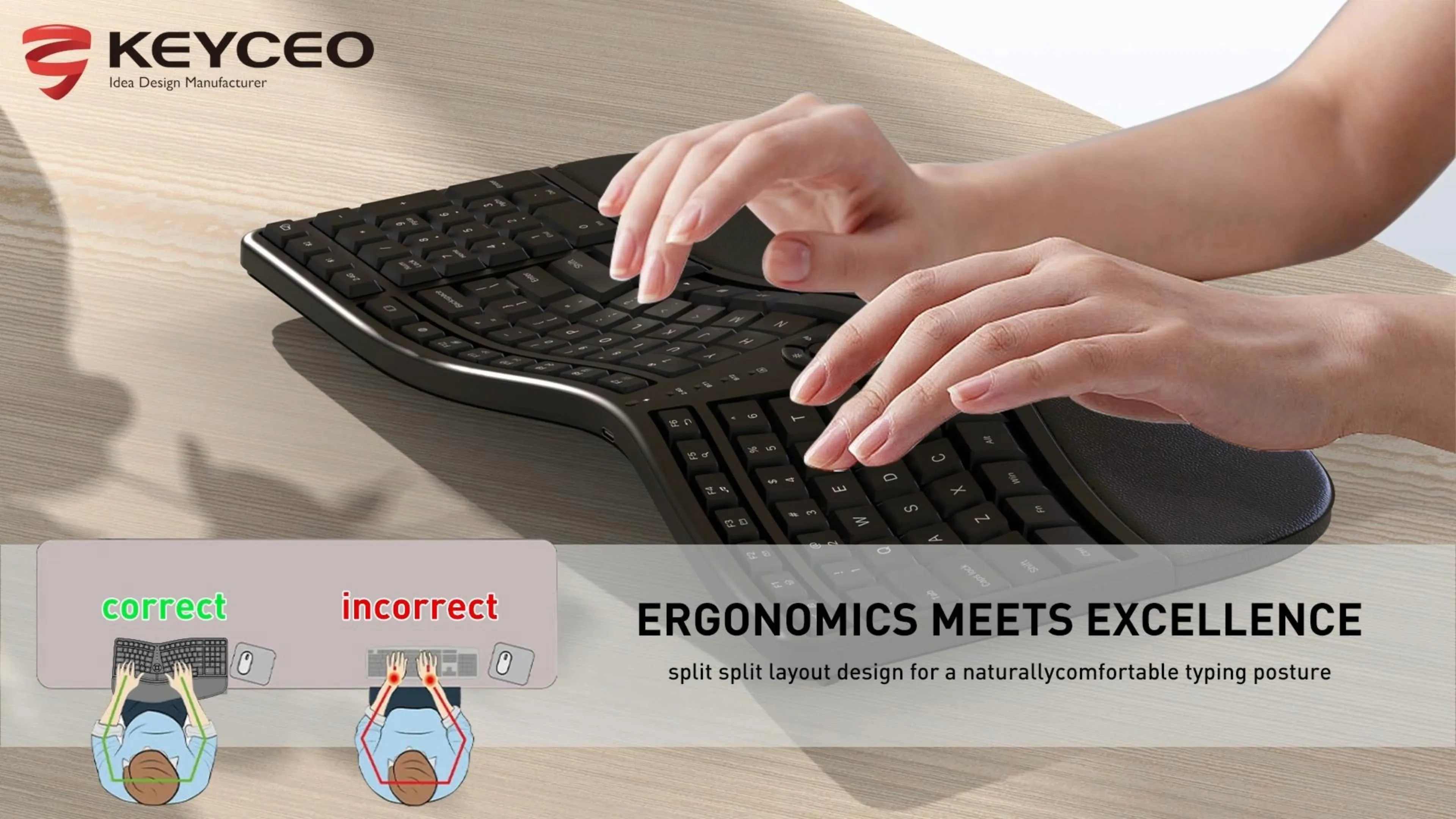 KY-K884WBR 2.4G+BT  Ergonomic Keyboard with Wrist Rest  Dedicated Mulimedia Keys Split design Keyboard for Computer Notebook 1