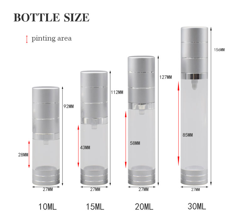 10/15/20/30ml Silver Airless Lotion Bottles PP Cosmetic Airless Pump Bottle 9